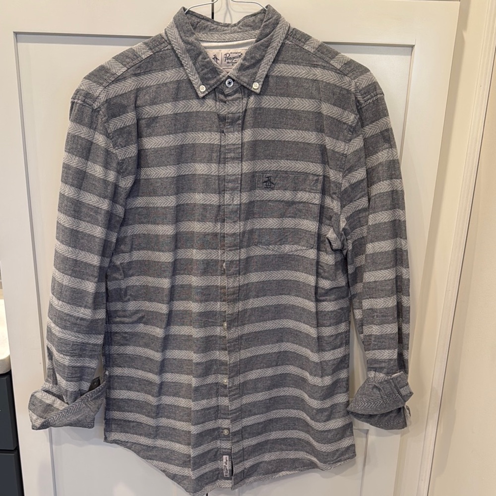 Men's Gray Striped Shirt Penguin L